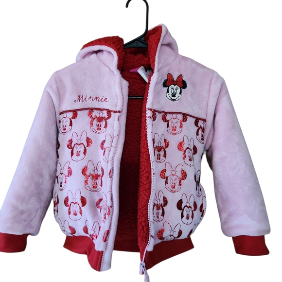 Disney Other - Disney Pink and Red Minnie Hooded Sherpa Jacket